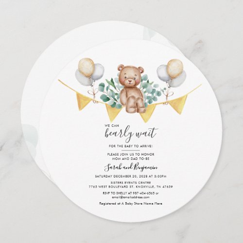 Cute Bear Eucalyptus Couple Baby Shower Botanical Invitation