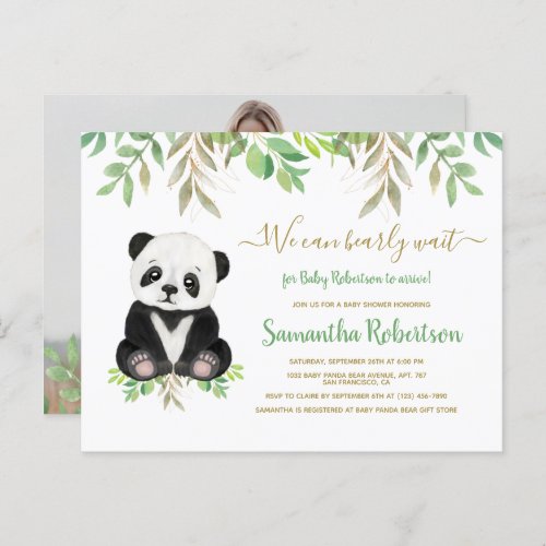 Cute Bear Eucalyptus Greenery Baby Shower Photo Invitation Postcard