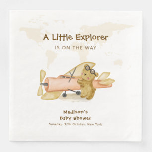 Cute Bear Explorer World Map Airplane Baby Shower Paper Dinner Napkins