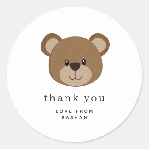 Cute Bear Face  1st Birthday Thank You Classic Round Sticker