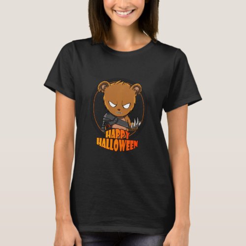 Cute Bear Face Halloween Horror Or Funny  T_Shirt