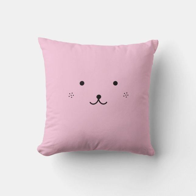 Cute Bear Face Happy/Sad Throw Pillow (Front)