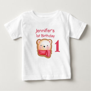 Cute Bear Face in a Red Scarf Birthday Baby T-Shirt