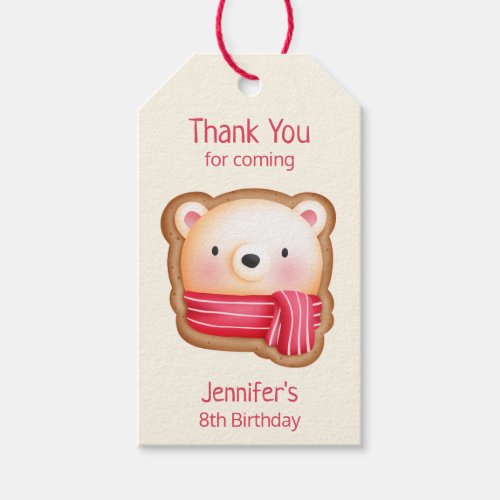 Cute Bear Face in a Red Scarf Birthday Thank You Gift Tags