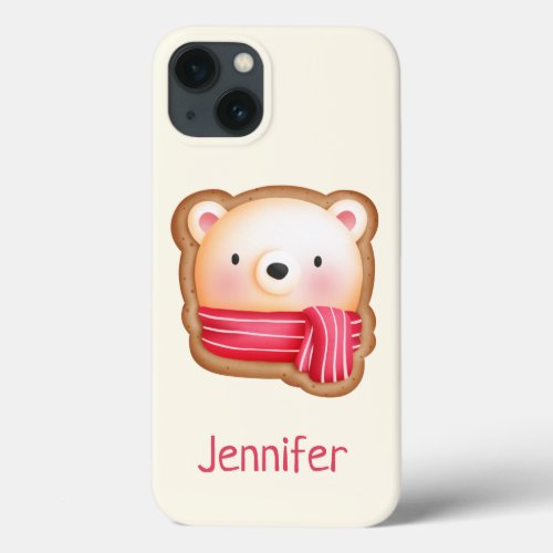Cute Bear Face in a Red Scarf Christmas Cookie iPhone 13 Case