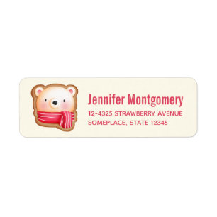 Cute Bear Face in a Red Scarf Christmas Cookie Label