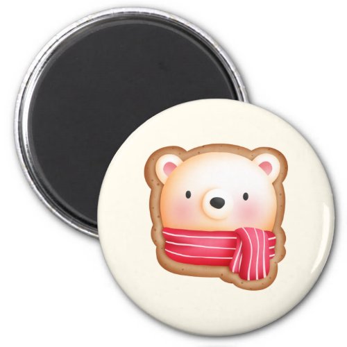 Cute Bear Face in a Red Scarf Christmas Cookie Magnet