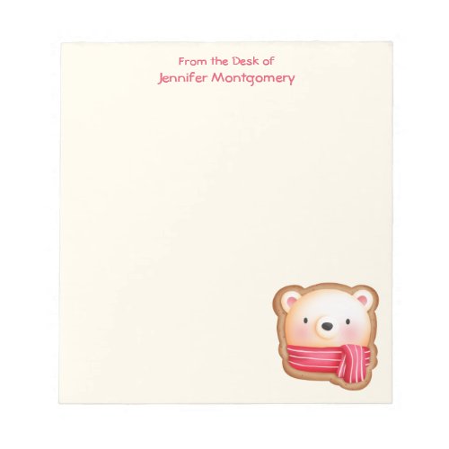 Cute Bear Face in a Red Scarf Christmas Cookie Notepad