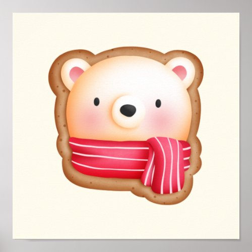 Cute Bear Face in a Red Scarf Christmas Cookie Poster