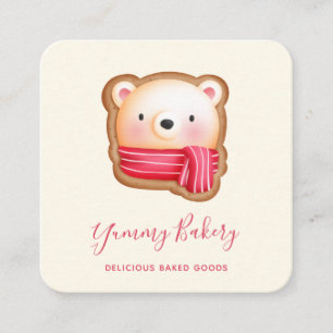 Cute Bear Face in a Red Scarf Christmas Cookie Square Business Card