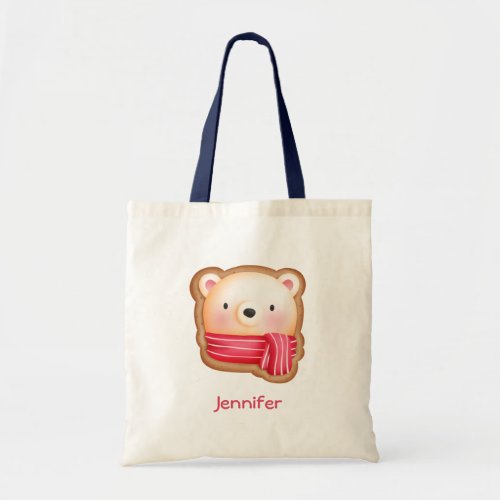 Cute Bear Face in a Red Scarf Christmas Cookie Tote Bag