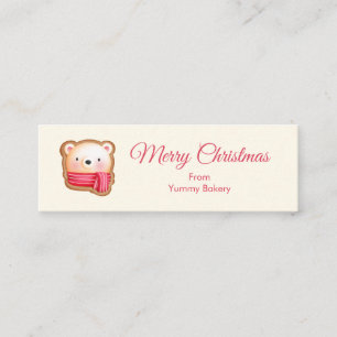 Cute Bear Face in a Red Scarf Christmas Greeting Mini Business Card