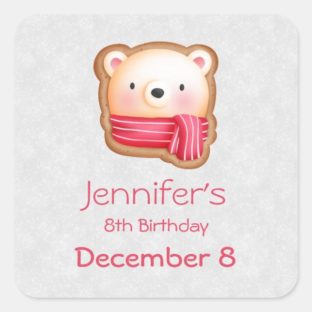 Cute Bear Face in a Red Scarf Save the Date Square Sticker (Front)