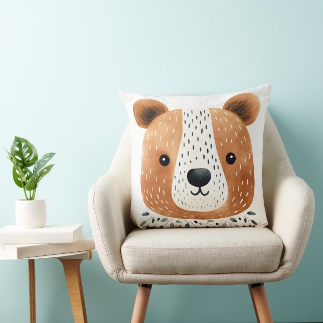 Cute Bear Face Pillow, Kids Room Decor Throw Pillow (Chair)