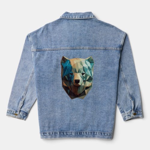 Cute Bear Face Polygon Low Poly Bears Colorful 3  Denim Jacket