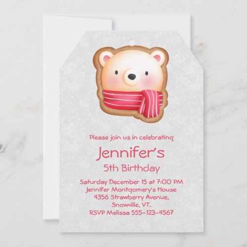 Cute Bear Face Red Scarf  Rosy Cheeks Birthday Invitation