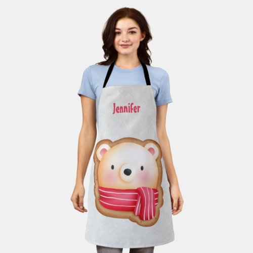 Cute Bear Face Red Scarf  Rosy Cheeks Christmas Apron