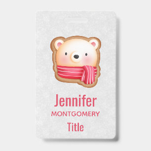 Cute Bear Face Red Scarf & Rosy Cheeks Christmas Badge