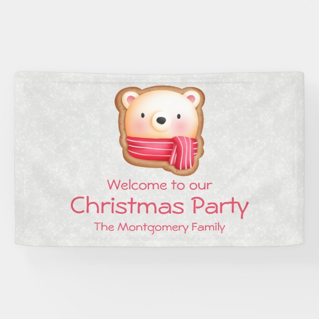 Cute Bear Face Red Scarf & Rosy Cheeks Christmas Banner (Horizontal)