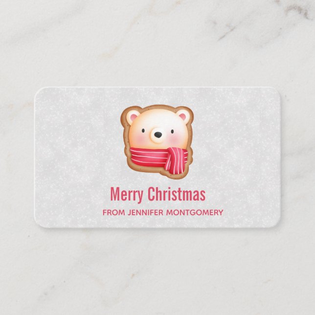 Cute Bear Face Red Scarf & Rosy Cheeks Christmas Business Card (Front)