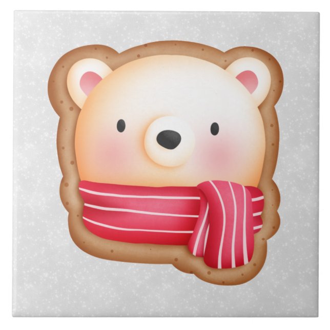 Cute Bear Face Red Scarf & Rosy Cheeks Christmas Ceramic Tile (Front)