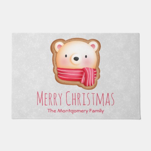 Cute Bear Face Red Scarf  Rosy Cheeks Christmas Doormat