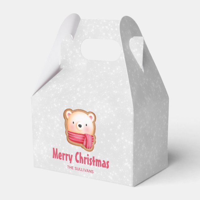 Cute Bear Face Red Scarf & Rosy Cheeks Christmas Favor Boxes (Front Side)