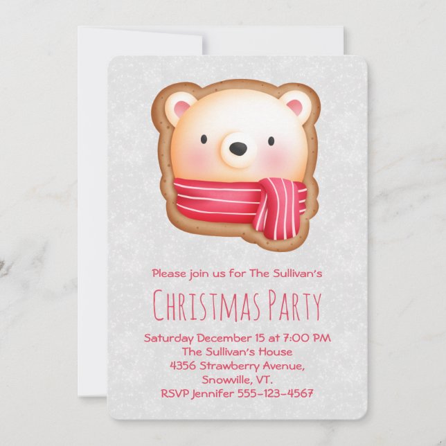 Cute Bear Face Red Scarf & Rosy Cheeks Christmas Invitation (Front)