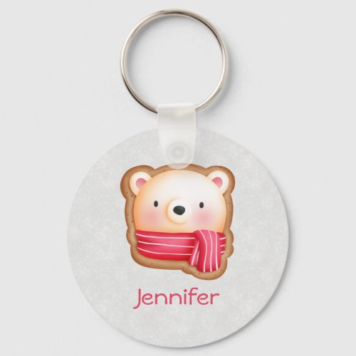 Cute Bear Face Red Scarf  Rosy Cheeks Christmas Keychain