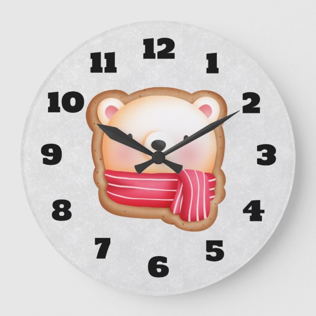 Cute Bear Face Red Scarf & Rosy Cheeks Christmas Large Clock (Front)