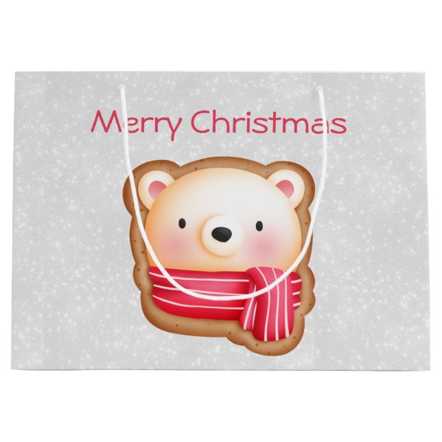 Cute Bear Face Red Scarf & Rosy Cheeks Christmas Large Gift Bag (Front)