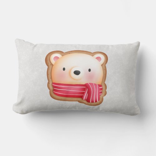 Cute Bear Face Red Scarf  Rosy Cheeks Christmas Lumbar Pillow