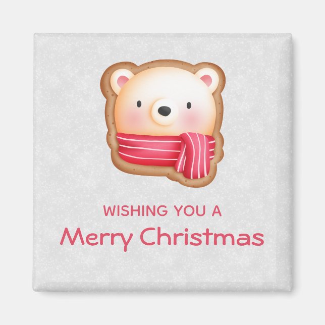 Cute Bear Face Red Scarf & Rosy Cheeks Christmas Magnet (Front)