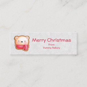Cute Bear Face Red Scarf & Rosy Cheeks Christmas Mini Business Card