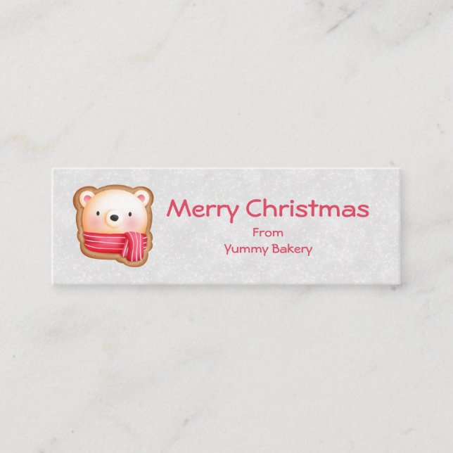 Cute Bear Face Red Scarf & Rosy Cheeks Christmas Mini Business Card (Front)