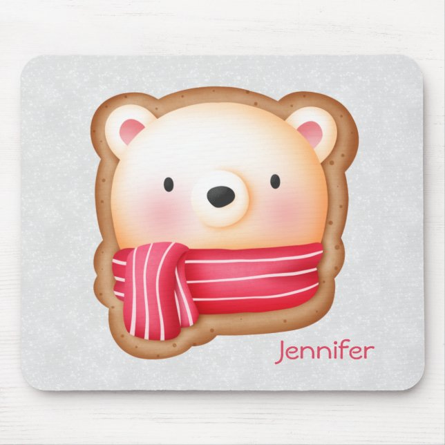 Cute Bear Face Red Scarf & Rosy Cheeks Christmas Mouse Pad (Front)
