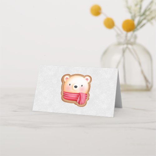 Cute Bear Face Red Scarf  Rosy Cheeks Christmas Place Card