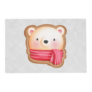 Cute Bear Face Red Scarf & Rosy Cheeks Christmas Placemat