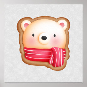 Cute Bear Face Red Scarf & Rosy Cheeks Christmas Poster