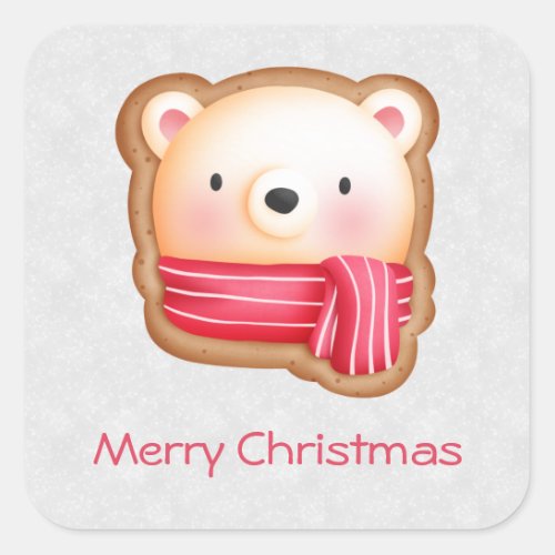 Cute Bear Face Red Scarf  Rosy Cheeks Christmas Square Sticker