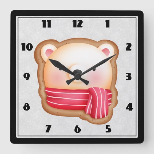 Cute Bear Face Red Scarf  Rosy Cheeks Christmas Square Wall Clock