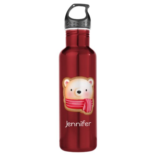 Cute Bear Face Red Scarf  Rosy Cheeks Christmas Stainless Steel Water Bottle