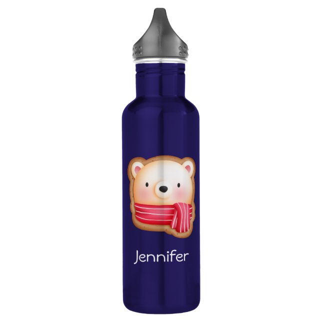 Cute Bear Face Red Scarf & Rosy Cheeks Christmas Stainless Steel Water Bottle (Left)
