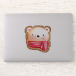 Cute Bear Face Red Scarf & Rosy Cheeks Christmas Sticker