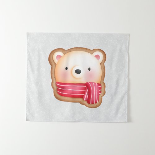 Cute Bear Face Red Scarf  Rosy Cheeks Christmas Tapestry