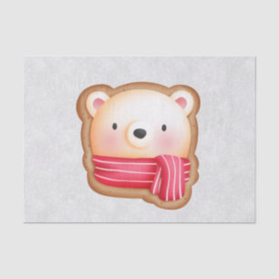 Cute Bear Face Red Scarf & Rosy Cheeks Christmas Tissue Paper