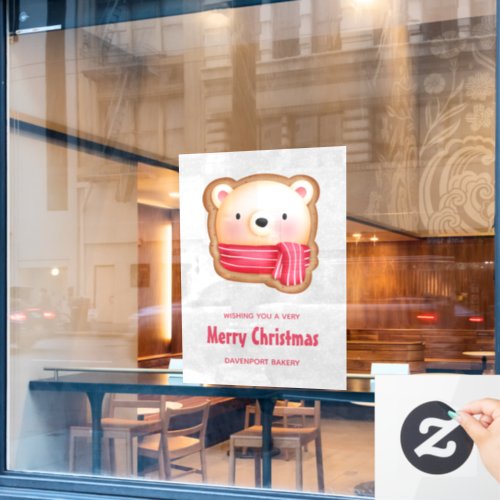 Cute Bear Face Red Scarf  Rosy Cheeks Christmas Window Cling