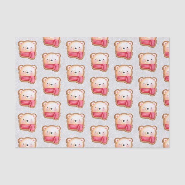 Cute Bear Face Red Scarf & Rosy Cheeks Pattern Tissue Paper (Front)