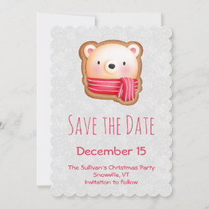 Cute Bear Face Red Scarf & Rosy Cheeks Save The Date