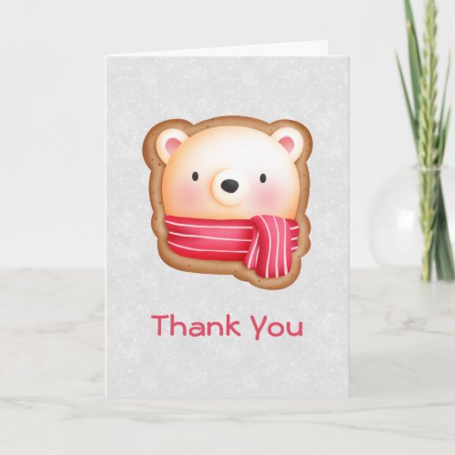 Cute Bear Face Red Scarf  Rosy Cheeks Thank You Card